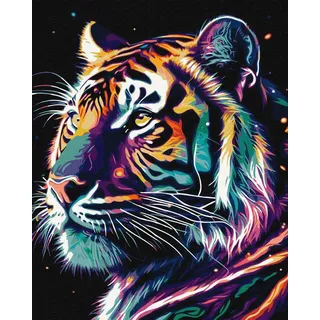IDEYKA Fantastischer Tiger mit metallischen Farben Extra- Malen nach Zahlen für Erwachsene, einfaches Acryl-Malen nach Zahlen, malen nach zahlen erwachsene mit rahmen,DIY-als Geschenk, 40х50cm