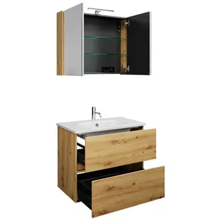 burgbad Rocio Set aus Spiegelschrank mit LED-Leuchte, Waschtisch und Waschtischunterschrank, Breite 800mm, SGYQ080F6224C0001, Farbe: Eiche Dekor Urban