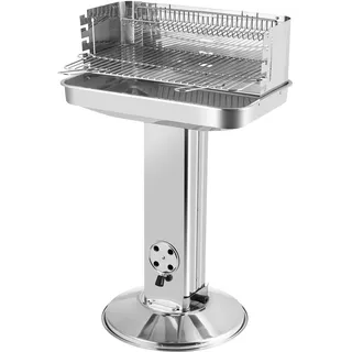 Holzkohlegrill edelstahl,Säulengrill,BBQ-Grill für Camping, Strand, Garten, Party,mit 5-fach höhenverstellbarem Grillrost,Aufbewahrungskorb, Aschekasten und Lüftungsregler, 57 * 38 * 89.5cm