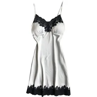 Damen Negligee Sexy Nachtwäsche Satin Nachthemd Damen Kurzes Nachtkleid V-Ausschnitt Babydoll Spitze Dessous Sexy Lingerie Spaghetti Träger Kleid Basic Unterkleid mit Gepolsterten