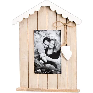 condecoro Holz-Bilderrahmen Haus mit Holzherz in braun/weiß Fotorahmen Landhaus