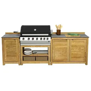 Kingstone Outdoorküchen-Set Cliff/Zoe I  (4 -tlg., Holz, Schwarz/Braun, Material Rost: Gusseisen, Anzahl Brenner: 6)