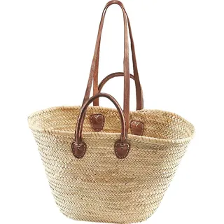 Locker Aufbewahrungskorb Strandtasche Korbtasche mit Ledergriffen 52 x 14 x 31 cm beige