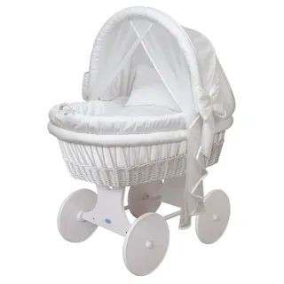 Waldin Baby Stubenwagen-Set mit Ausstattung,XXL,Gestell/Räder weiß lackiert,Weiß - Weiß