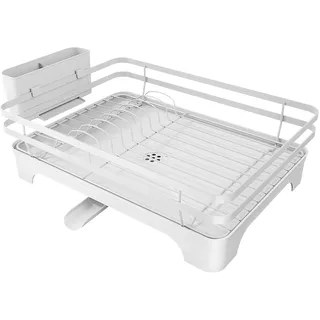 Kitsure Abtropfgestell Geschirr Geschirrgestell für die Küchentheke mit Besteckhalter, rostfreie Aufbewahrungslösung, Abtropfgestell mit drehbarem Halter, 46,5 cm x 30,5 cm x 14,0 cm, Weiß