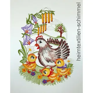 PLAUENER SPITZE ® Fensterbild OSTERN HÜHNER Fensterdekoration HUHN Deko KÜKEN