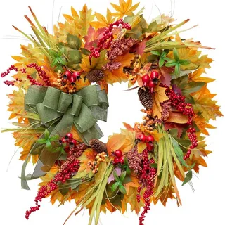 Kunstkranz Herbstkranz, Herbst-Kürbis-Kranz, Agger, geeignet für Erntedankfest, Erntefest und Halloween Ø 45 cm