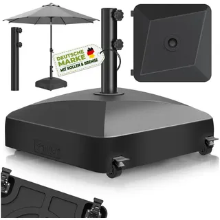 tillvex Sonnenschirm tillvex® Sonnenschirmständer GRAVIA mit Rollen & Bremsen, Schirmständ, & Marktschirm Ø 1,8-3,7m, Ampelschirmständer wetterfest, Schirmständer befüllbar 37 Liter / 56 kg Schirmgewicht Sonnenschirm, Sonnenschirmständer GRAVIA mit Rollen & Bremsen schwarz