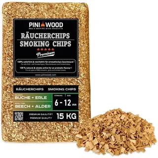 PINI 15 Kg Räucherchips Buche und Erle gemischt 6-12 mm Smoking Chips Räucherspäne
