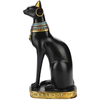 Ägyptische Katze Statue, ägyptische Katzenstatue aus schwarzem Gold, groß,Ägyptische Katze Resin Statue Handgefertigte Katzenskulptur,Ägyptische Katze Harz Dekoration für Home Office