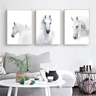 CULASIGN 3er Poster Set Poster Weißes Pferd, Design Pferde Poster Bilder Deko Schlafzimmer Stilvolle Wandbilder - ohne Bilderrahmen (40x50cm)