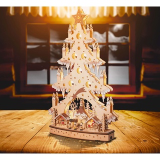 Wichtelstube-Kollektion XXL 64cm Schwibbogen LED Weihnachten im Erzgebirge inkl. Timer Schwippbogen, Lichterbogen aus Holz für Weihnachten