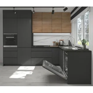 Feldmann-Wohnen Winkelküche Avellino 302 x 232 cm Blum Metabox lava/graphit matt