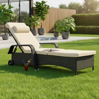Rattan Loungeliege verstellbar Sonnenliege Polyrattan Lounge Gartenliege Schwarz