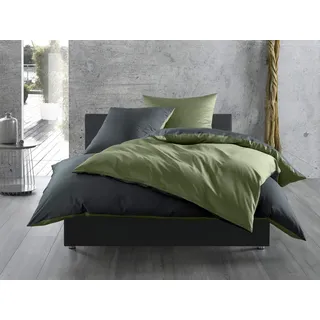Bettwaesche-mit-Stil Mako Satin Baumwollsatin Wende Bettwäsche Garnitur - viele Farben und Größen (dunkelgrün - anthrazit, 1x 40x80 cm)