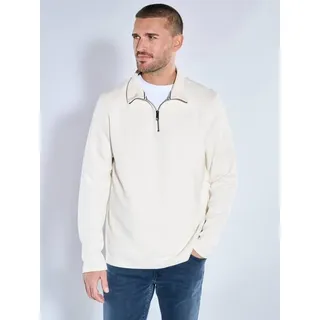 emilio adani Herren Modisches Sweatshirt mit Stehkragen Weiß regular uni Zipper - XL