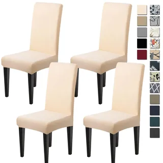 Dioxide Stuhlhussen 4er Set Stretch Stuhlhussen Schwingstuhl Elastische Hussen Stuhlbezug Abnehmbarer Waschbarer Stühle Schutz für Küche Restaurant Hotel Bankett Hochzeit (Beige, 4PC)
