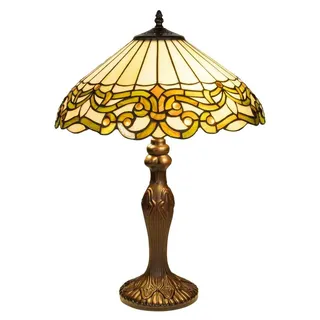 Tiffany Tischleuchte Jugendstil - Creme-Grün - Ø 40 cm - Buntglas - Warmes Licht