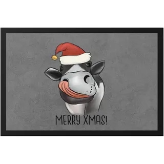 Hey!Print Merry Xmas Fußmatte Geschenkidee Weihnachten Frohe Weihnachten Süßes Kuh-Motiv Kuh-Fans Kühe
