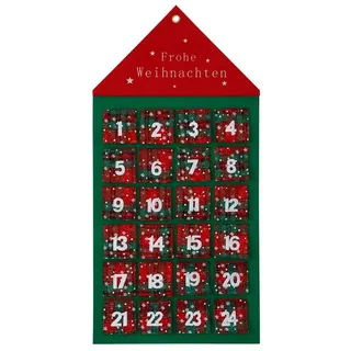 my home befüllbarer Adventskalender Haus, Weihnachtsdeko, zum Hängen aus Filz, 46 x 92 cm grün|rot|weiß