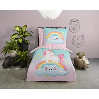 Good Morning Sweety Einhorn/Regenbogen Rosa 135 x 200 cm + 2 x 80 x 80 cm