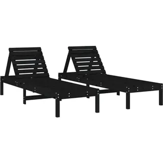 vidaXL Sonnenliege 2 STK., Gartenliege Verstellbare Rückenlehne, Relaxliege Liege mit Latten-Design, Liegestuhl Strandliege für Garten Terrasse, Schwarz Massivholz Kiefer