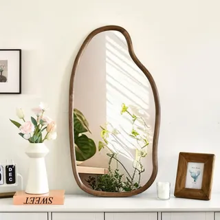 Cagnolier Wandspiegel Asymmetrische, Spiegel Asymmetrisch mit Rahmen, 89 x 47cm Spiegel mit Holzrahmen Form von Wolken, Wandspiegel Groß Boho Deko Wohnräume, Zimmer, Flure, Badezimmer