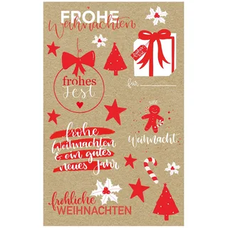 AVERY Zweckform 22 Aufkleber Weihnachten Wünsche XMas rot/weiß (Made in Germany, Weihnachtssticker Papier, selbstklebende Weihnachtdeko Karten, Geschenke, Tüten) 2 Bogen/je 11 Sticker, 52292