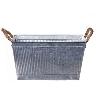 INNA-Glas Blumentopf Blumenkasten BIMETO mit Griffen, Rillen, Zink, Silber, 24x14x13cm silberfarben