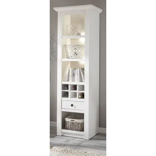 Furn.Design Standregal Hooge, Regalschrank in weiß Pinie Landhaus, 56 x 207 cm, mit Flaschenregal weiß