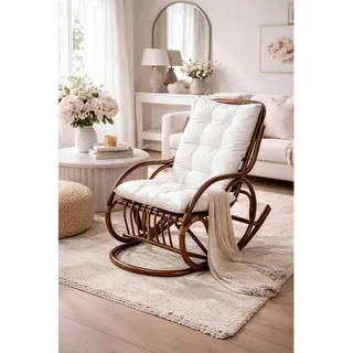 Mid.you Schaukelstuhl, Braun, Textil, Rattan, massiv, Uni, Füllung: Vlies, 62x97x118 cm, Schaukelfunktion, Wohnzimmer, Sessel, Schaukelstühle
