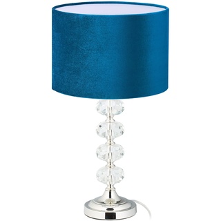 Relaxdays Tischlampe, Samt und Kristall, HxD: 47 x 26 cm, E14-Fassung, Nachttischlampe, indirekte Beleuchtung, blau