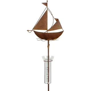 Regenmesser Gartenstecker Segelschiff H:130 cm im Rost Design - Deko Niederschlagsmesser maritim, Schiff, Küste, Maritime Gartendeko Segelboot, Metalldeko