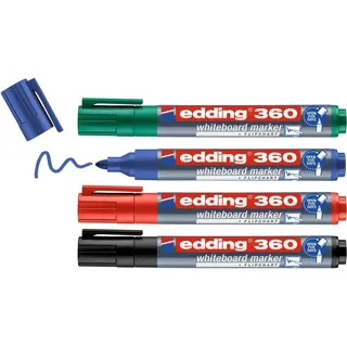 edding 360 Whiteboardmarker - bunte Farben - 4 Whiteboard Stifte - Rundspitze 1,5-3 mm - Boardmarker abwischbar - für Whiteboard, Flipchart, Magnettafel, Memoboard - Sketchnotes - nachfüllbar