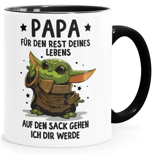MoonWorks® Tasse Geschenk Papa Sprüche Geschenkidee Vatertag Lustig Motiv Baby-Yoda mit Spruch Rest deines Lebens weiß-innen-schwarz standard