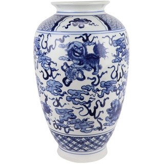 Fine Asianliving Chinesische Vase Blau Weiß Porzellan D23xH37cm China Dekorative Vase Blumenvase Orientalische Keramik Vase