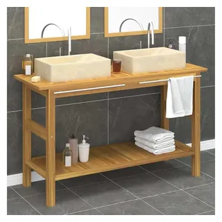vidaXL Waschtisch mit Creme Marmorbecken Massivholz Teak
