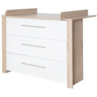 roba® Wickelkommode Malo, moderne Wickelkommode, weiß lackiert / Artisan Eiche, Wickeltisch aus Holz, 3 Schubladen mit Vollauszug & Schubladendämpfung