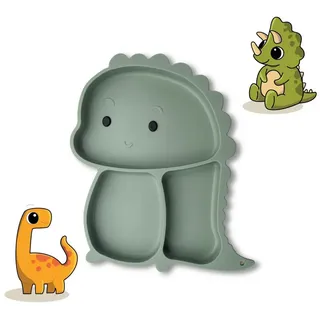 FACKELMANN Kindergeschirr-Set Teller mit Saugnapf, Dino-Design, Kinderteller, Rutschfester Teller
