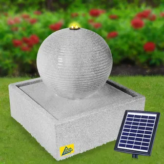 Solar Gartenbrunnen Brunnen Solarbrunnen Zierbrunnen Wasserfall Gartenleuchte Teichpumpe für Terrasse, Balkon, mit Pumpen, mit Liion-Akku Led-Licht MODERN lichtgrau