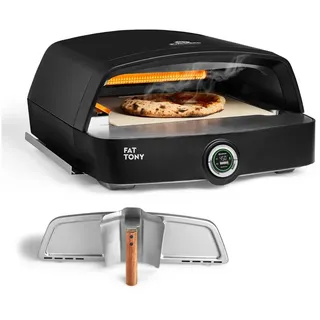 BURNHARD® Gas-Pizzaofen Gas-Pizzaofen FAT TONY, Fat TONY, 450 °C, Tragbarer 8 kW Outdoor Ofen für Pizza, Cordierit-Pizzastein 35 x 38 cm schwarz