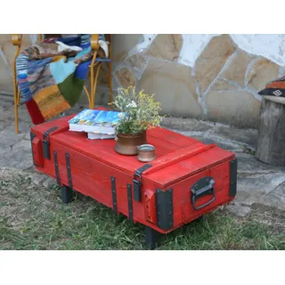 Couchtisch von Rot Truhe Kiste Beistelltisch Vintage Sofatisch Antik Holzmöbel