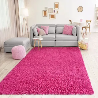 Vimoda Teppich Prime Shaggy Hochflor Langflor Einfarbig Modern Pink Rosa für Wohnzimmer, Schlafzimmer, Maße:150 cm Quadrat