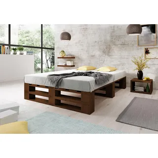 Lermowood Palettenbett M2 aus Holz 180 x 200 cm Palisander mit Lattenrost Holzbett 30cm Stabiles Seniorenbett Kinderbett Jugendbett Gästebett erhöhtes Einzelbett Bettgestell Futonbett Komforthöhe
