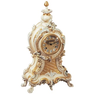 Casa Padrino Luxus Barock Tischuhr Creme / Weiß / Gold - Prunkvolle Barockstil Uhr - Handgeschnitzte Barock Schreibtischuhr - Luxus Qualität - Made in Italy