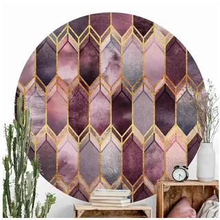 Bilderdepot24 Mustertapete rund Glasmalerei geometrisch Rosé Gold, Glatt, Matt, (Vliestapete selbstklebend), Wohnzimmer Schlafzimmer Küche gemusterte Wandtattoo Klebe Wandtapete rosa 225 m x 225 m