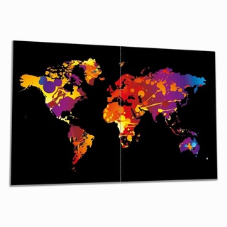 Wallario Herd-Abdeckplatte Weltkarte aus bunten Farbspritzern, ESG-Sicherheitsglas, (Glasplatte, 2 tlg., inkl. 5mm Noppen), verschiedene Größen rot 80 cm x 52 cm
