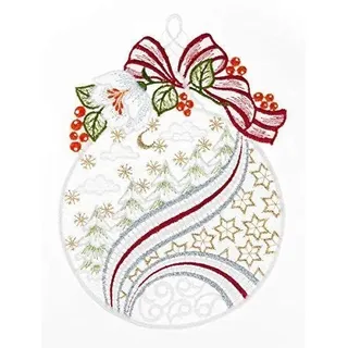 Fensterbild Weihnachtskugel farbig 18 x 25 cm aus Spitze Fensterdeko Fensterschmuck Bilder Handarbeit Deko Fenster