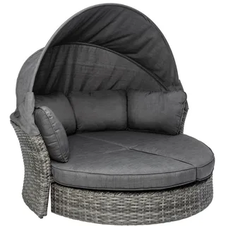invicta INTERIOR Drehbare Sonneninsel Seattle 195cm grau mit Sonnendach inkl. Kissen Outdoor fähig Gartenmöbel Sonnenliege Gartenliege mit Dach wetterfest