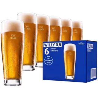 Van Well Willibecher 0,5l 6er Set - Premium Biergläser 0,5 Liter - Robustes Bierglas, Spülmaschinengeeignet, Geeicht - Pint Gläser in Gastronomiequalität - Trinkglas 500 ml für Gastronmie und Zuhause